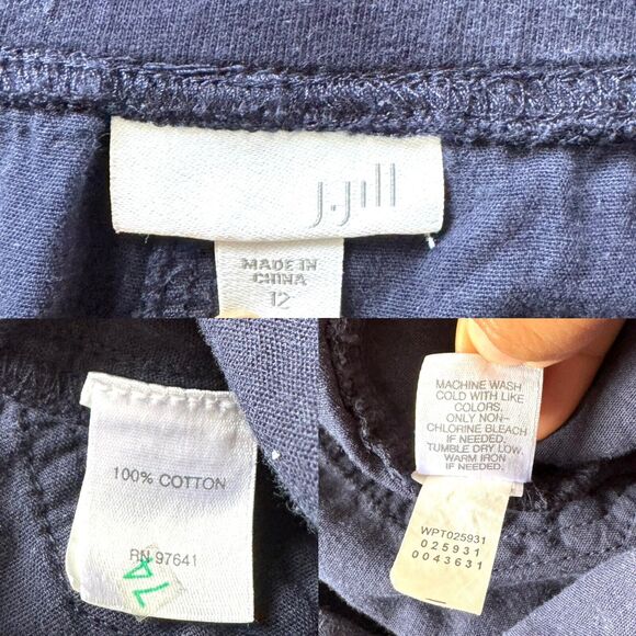 J Jill Stretchy Waist Pockets Roll Tab Leg Cotton Tapered Pants Blue - Picture 3 of 12